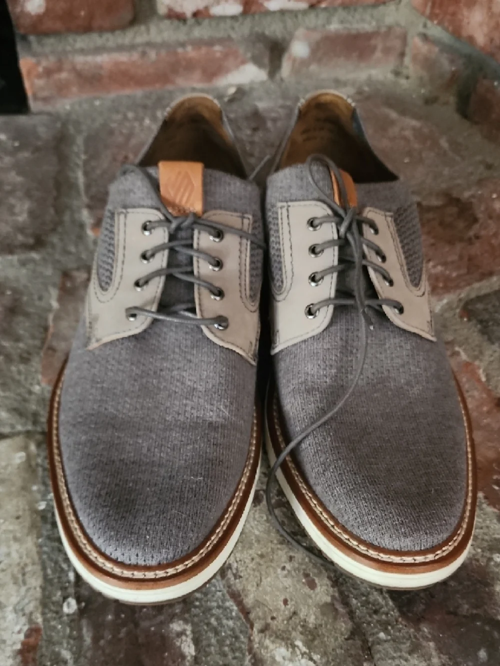 Johnston & Murphy Knit & Leather Lace-Up Oxfords Grey Hybrid Comfort Shoes Sz 10